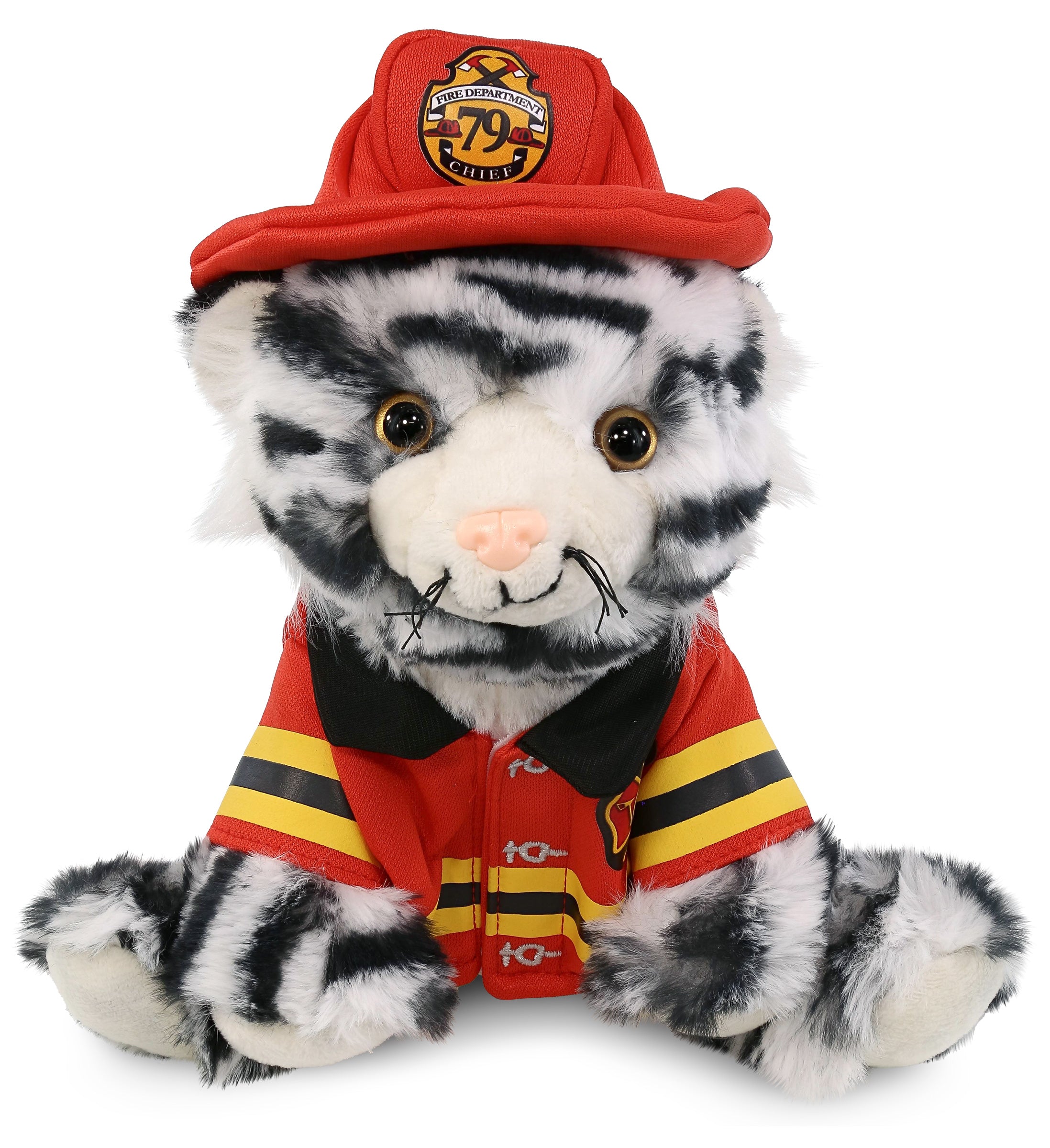 PLUSH FIREMAN - SUPER-SOFT PLUSH - SQUAT WHITE TIGER 8"