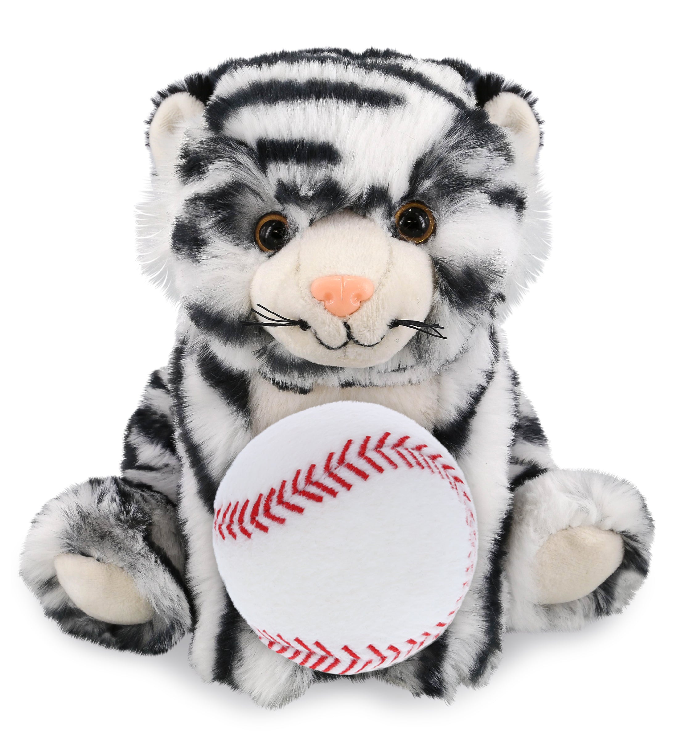 PLUSH BASEBALL - SUPER-SOFT PLUSH - SQUAT WHITE TIGER 8"