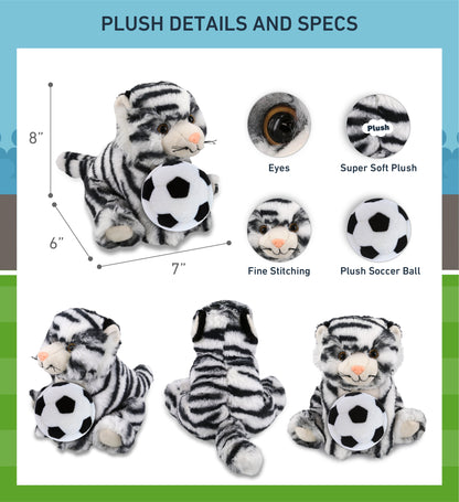 SUPER-SOFT PLUSH - SQUAT WHITE TIGER 8" WITH SOCCER PLUSH