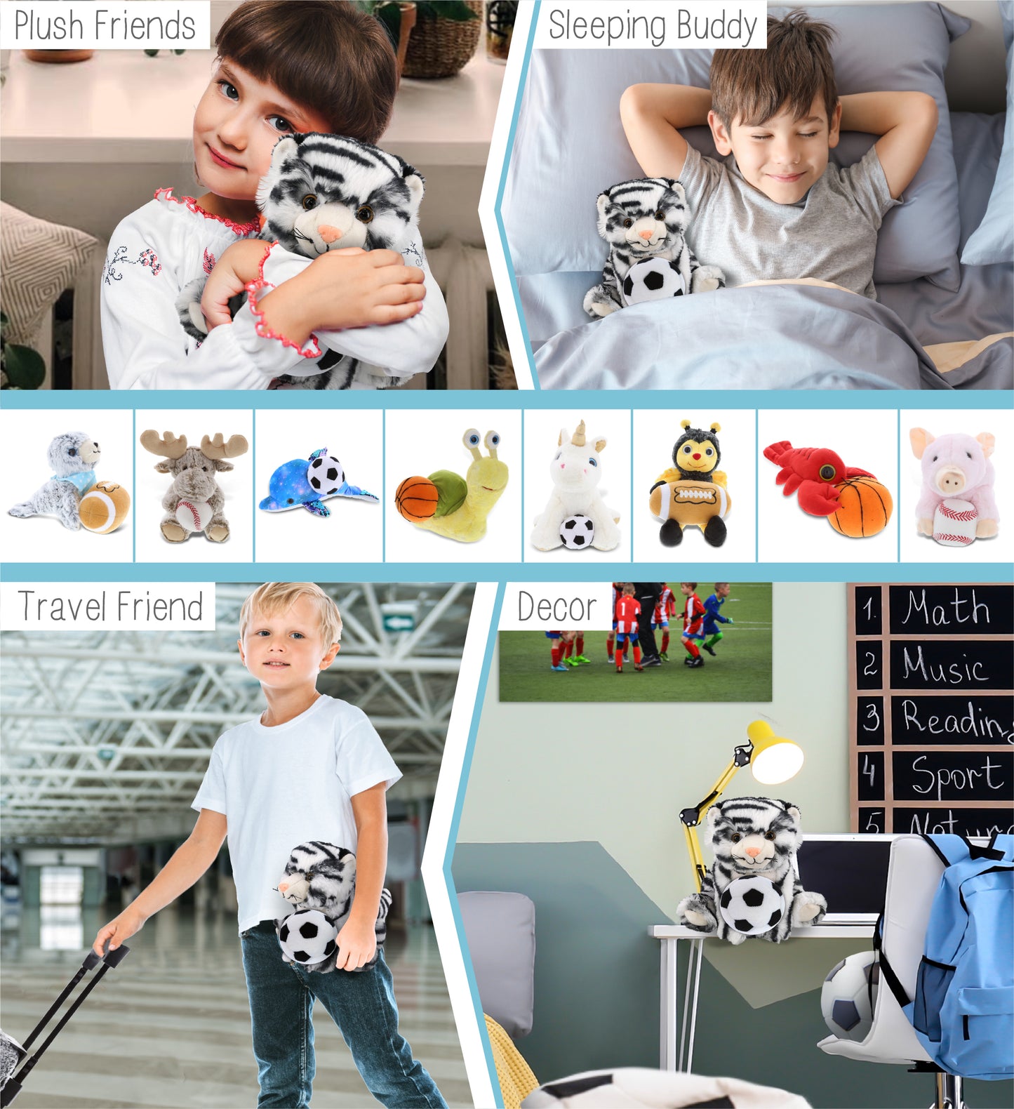 SUPER-SOFT PLUSH - SQUAT WHITE TIGER 8" WITH SOCCER PLUSH