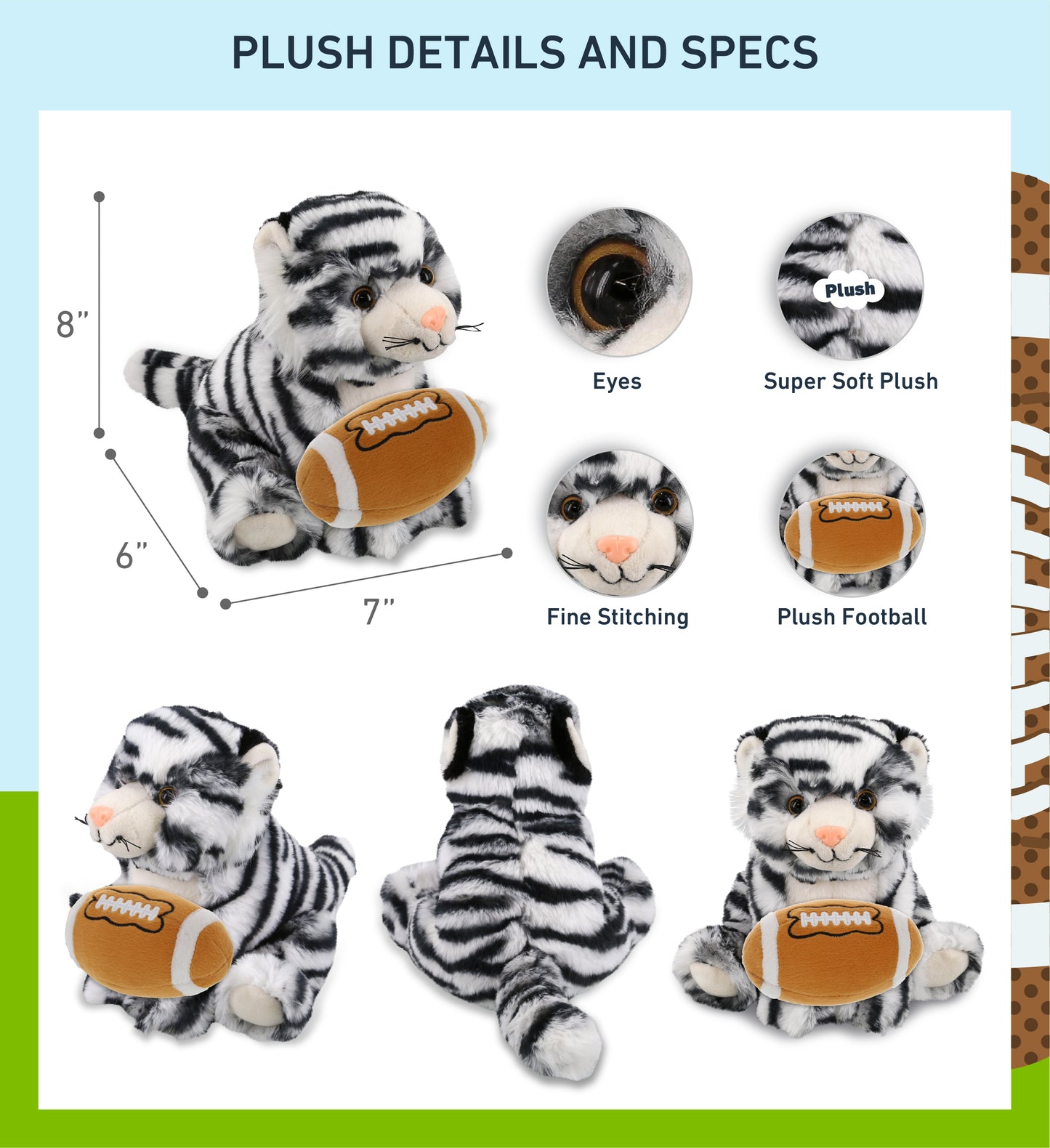 SUPER-SOFT PLUSH - SQUAT WHITE TIGER 8" WITH FOOTBALL PLUSH