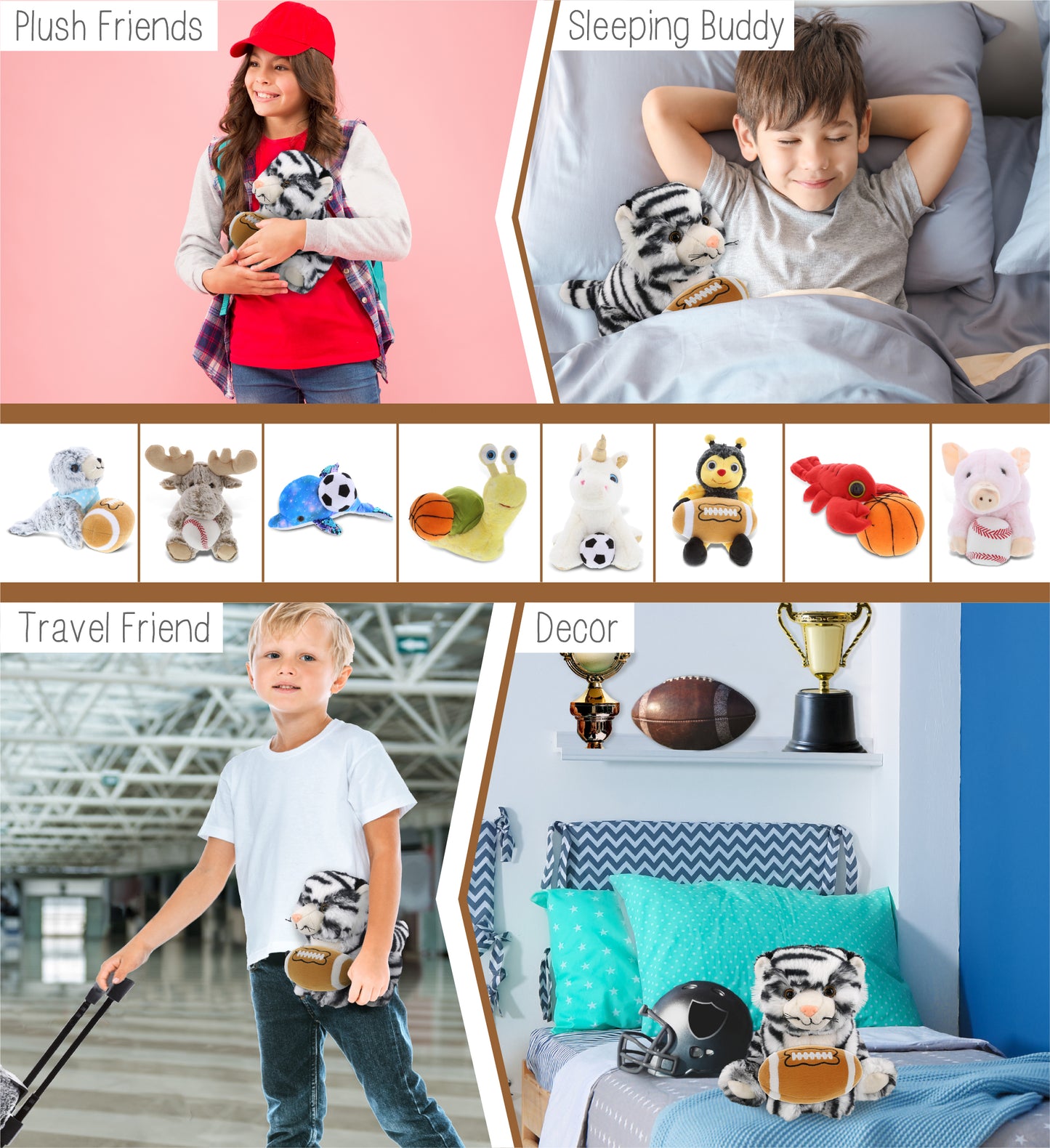 SUPER-SOFT PLUSH - SQUAT WHITE TIGER 8" WITH FOOTBALL PLUSH