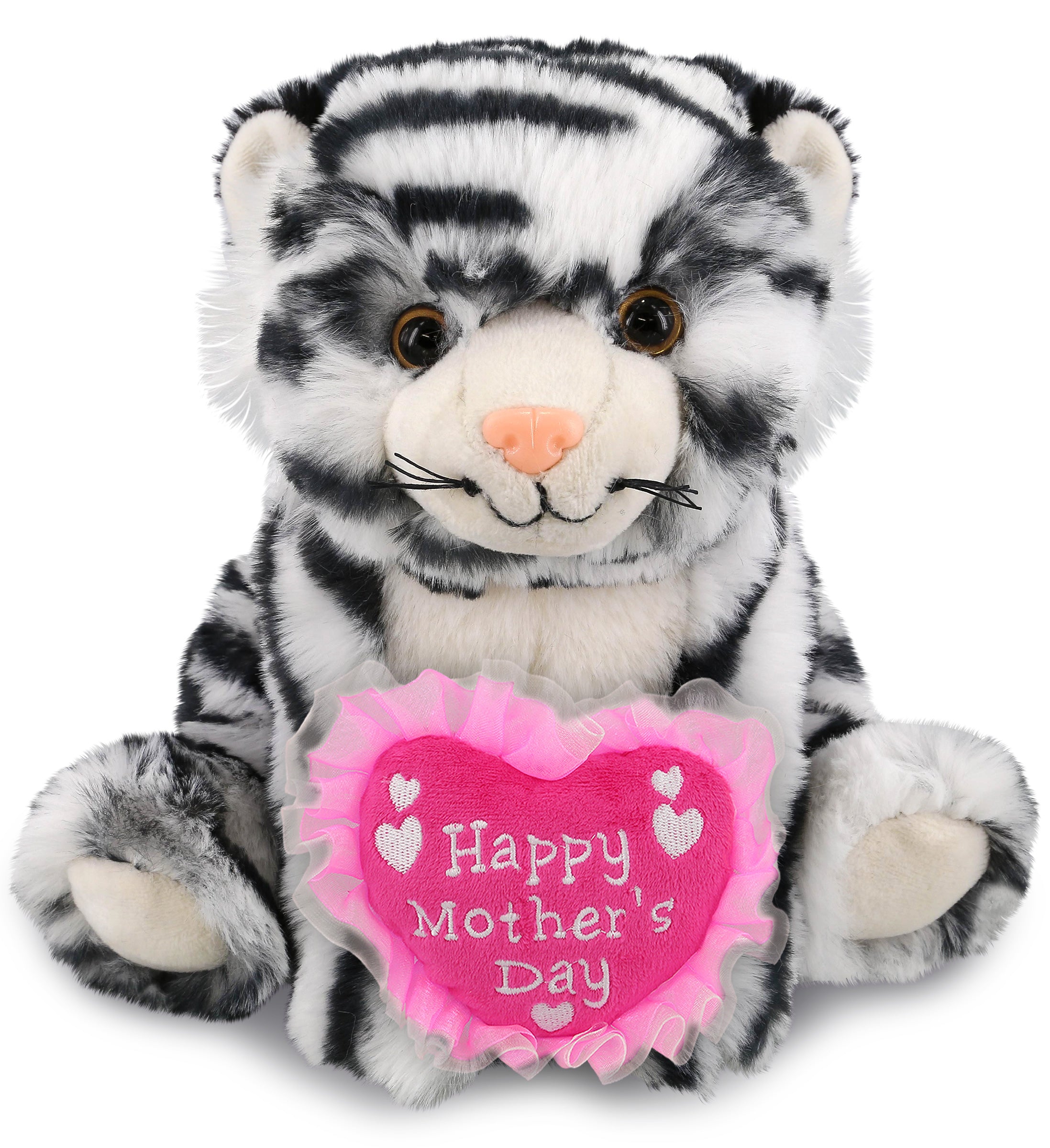 PLUSH MOTHERS DAY HEART - SUPER-SOFT PLUSH - SQUAT WHITE TIGER 8"
