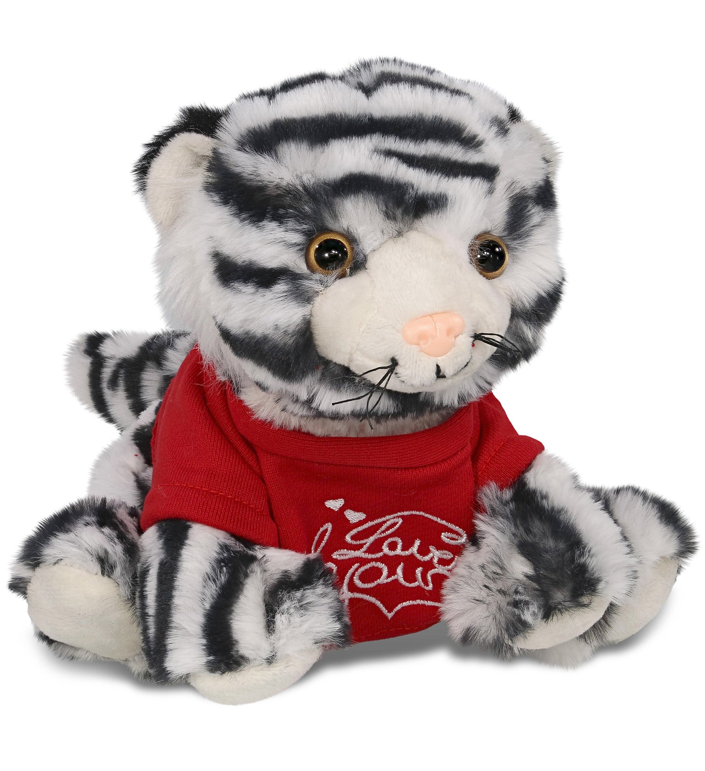 PLUSH I LOVE YOU RED SHIRT- SUPER-SOFT PLUSH - SQUAT WHITE TIGER 8"