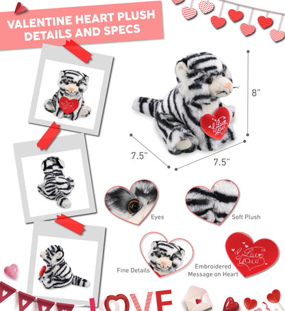 PLUSH I LOVE YOU RED HEART - SUPER-SOFT PLUSH - SQUAT WHITE TIGER 8"