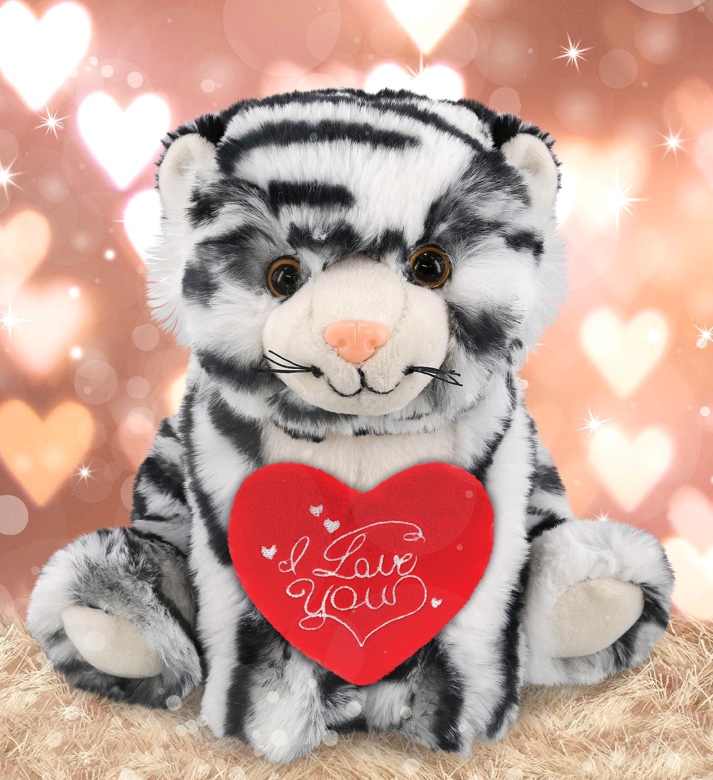PLUSH I LOVE YOU RED HEART - SUPER-SOFT PLUSH - SQUAT WHITE TIGER 8"