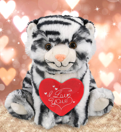 PLUSH I LOVE YOU RED HEART - SUPER-SOFT PLUSH - SQUAT WHITE TIGER 8"