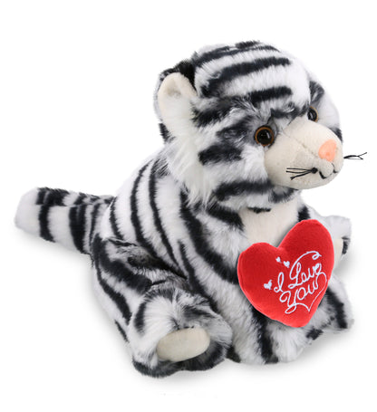 PLUSH I LOVE YOU RED HEART - SUPER-SOFT PLUSH - SQUAT WHITE TIGER 8"
