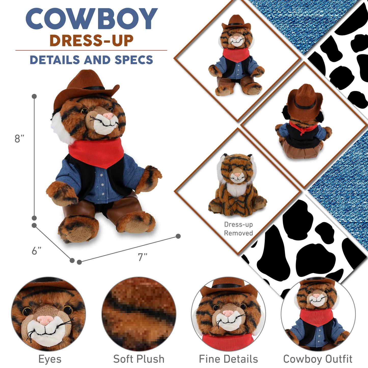 SUPER-SOFT PLUSH - SQUAT TIGER 8" COWBOY DRESS UP