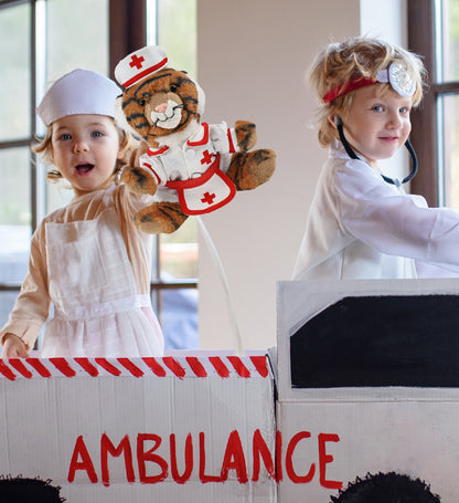 SUPER-SOFT PLUSH - SQUAT TIGER 8" With NURSE Dress-Up