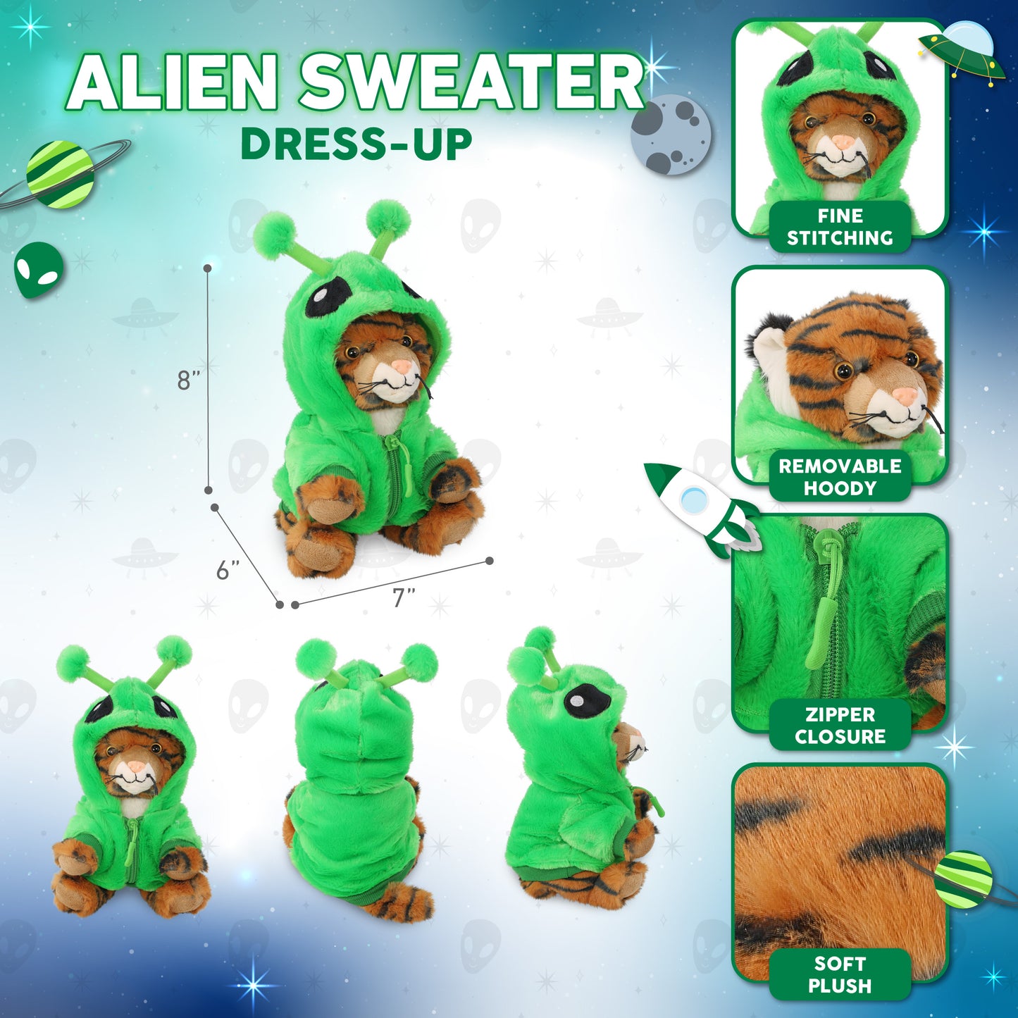 SUPER-SOFT PLUSH - SQUAT TIGER 8" WITH ALIEN SWEATER