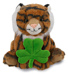 DolliBu Cute Squat Tiger Stuffed Animal with Green Plush Shamrock - 8 Inches