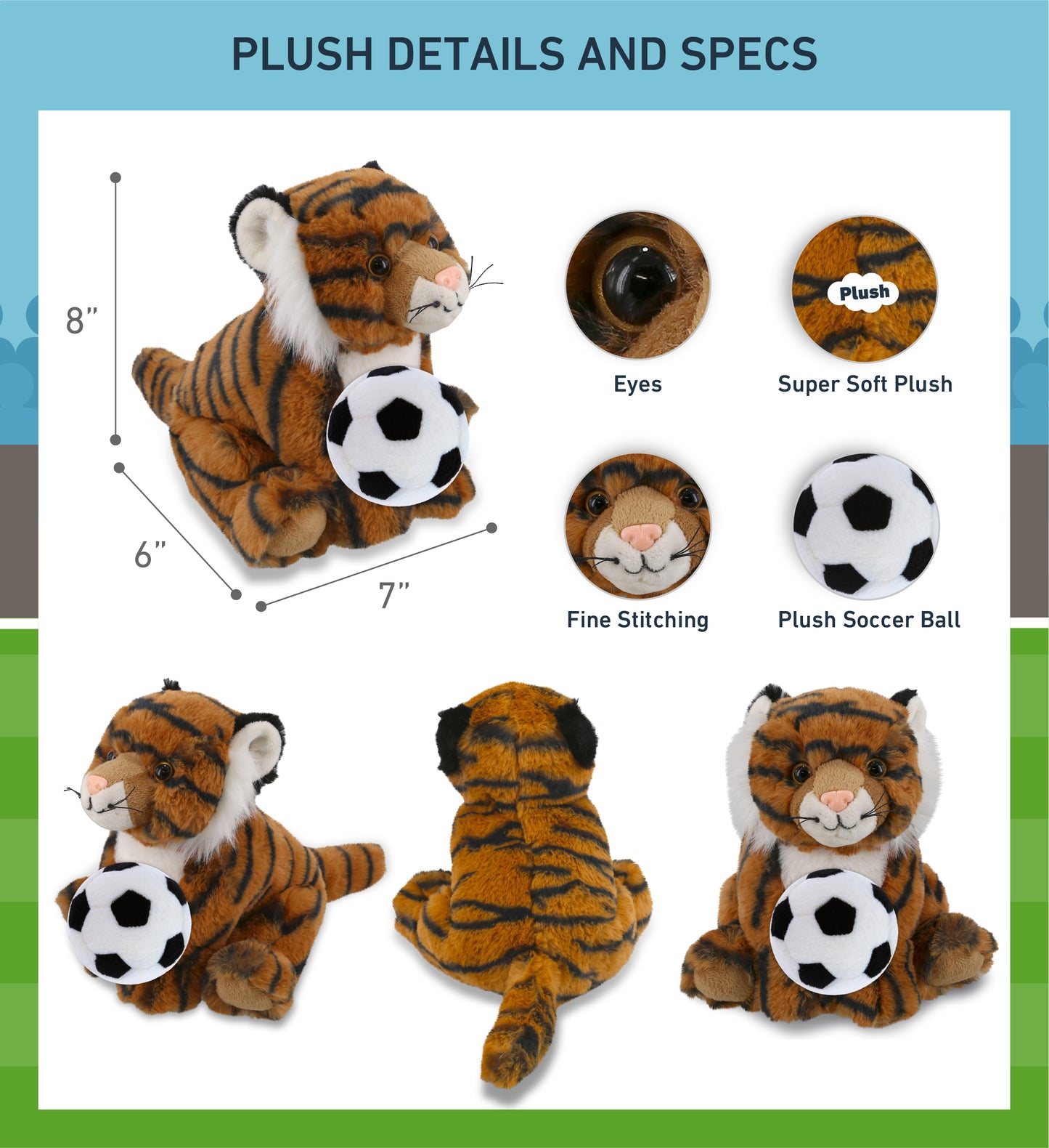 SUPER-SOFT PLUSH - SQUAT TIGER 8" WITH SOCCER PLUSH