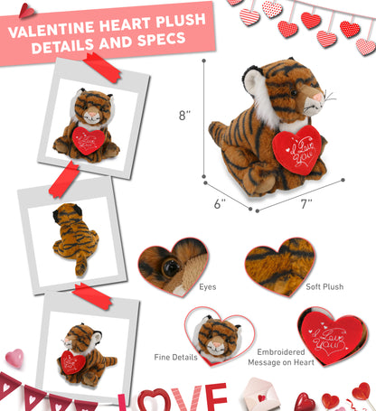 PLUSH I LOVE YOU RED HEART - SUPER-SOFT PLUSH - SQUAT TIGER 8"