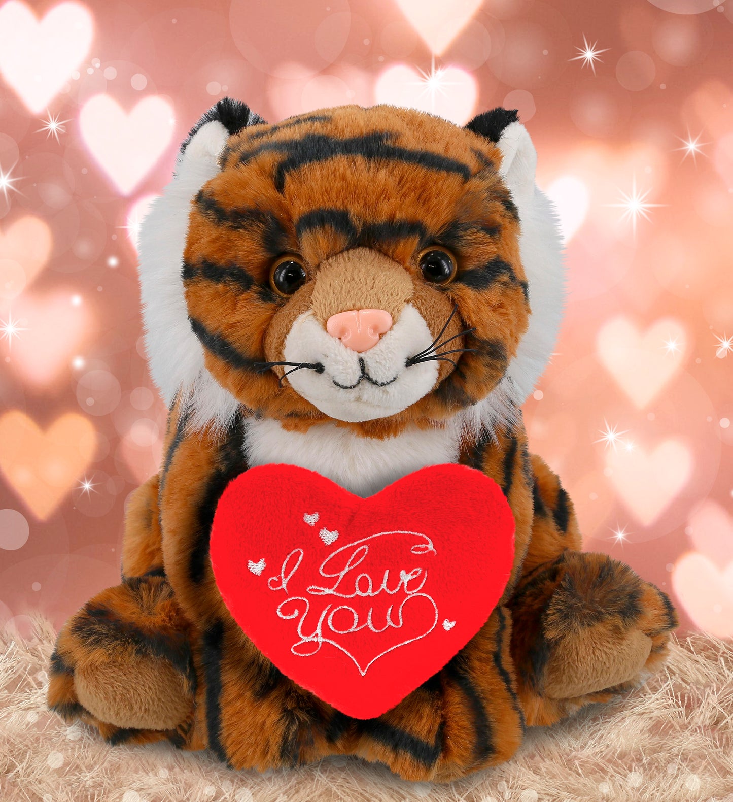 PLUSH I LOVE YOU RED HEART - SUPER-SOFT PLUSH - SQUAT TIGER 8"