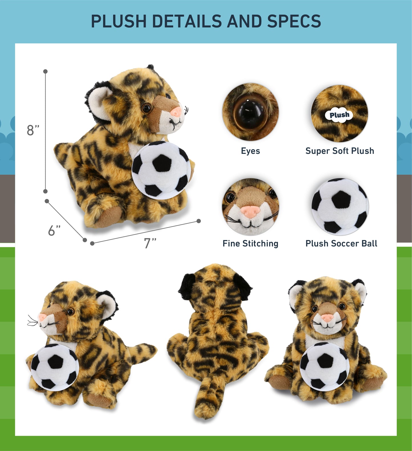 SUPER-SOFT PLUSH - SQUAT LEOPARD 8" WITH SOCCER PLUSH