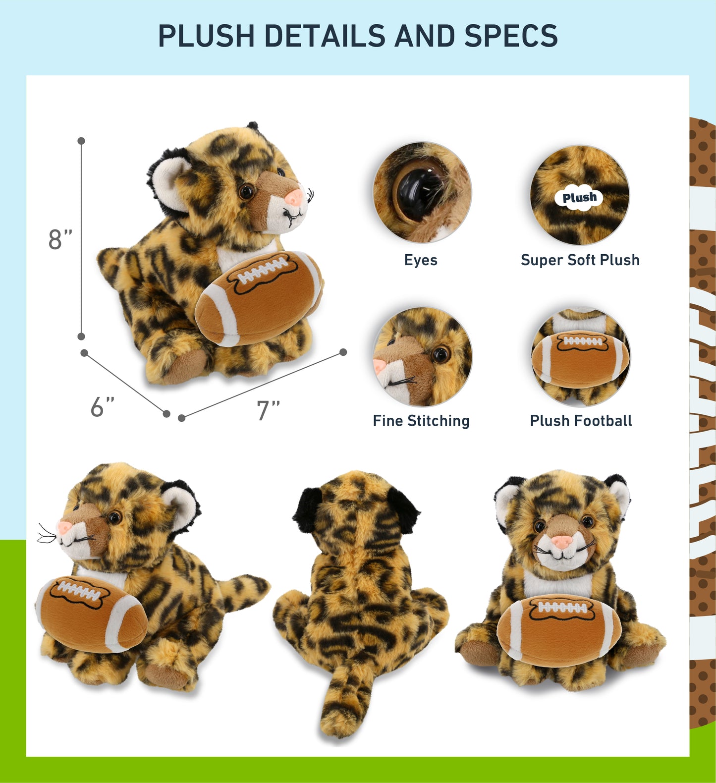 SUPER-SOFT PLUSH - SQUAT LEOPARD 8" WITH FOOTBALL PLUSH