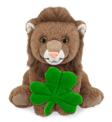 DolliBu Super Soft Squat Lion Stuffed Animal with Green Plush Shamrock - 8 Inch