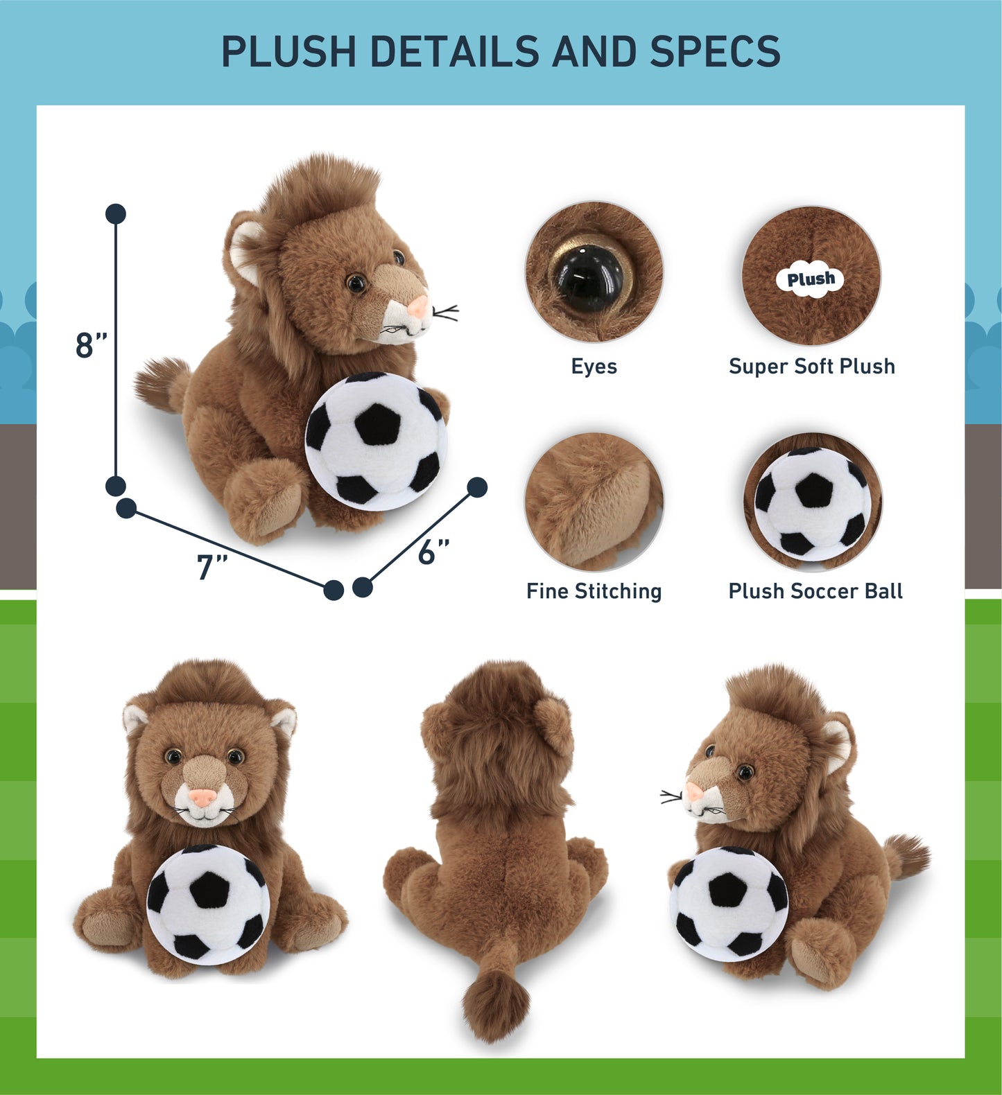 SUPER-SOFT PLUSH - SQUAT LION 8" WITH SOCCER PLUSH