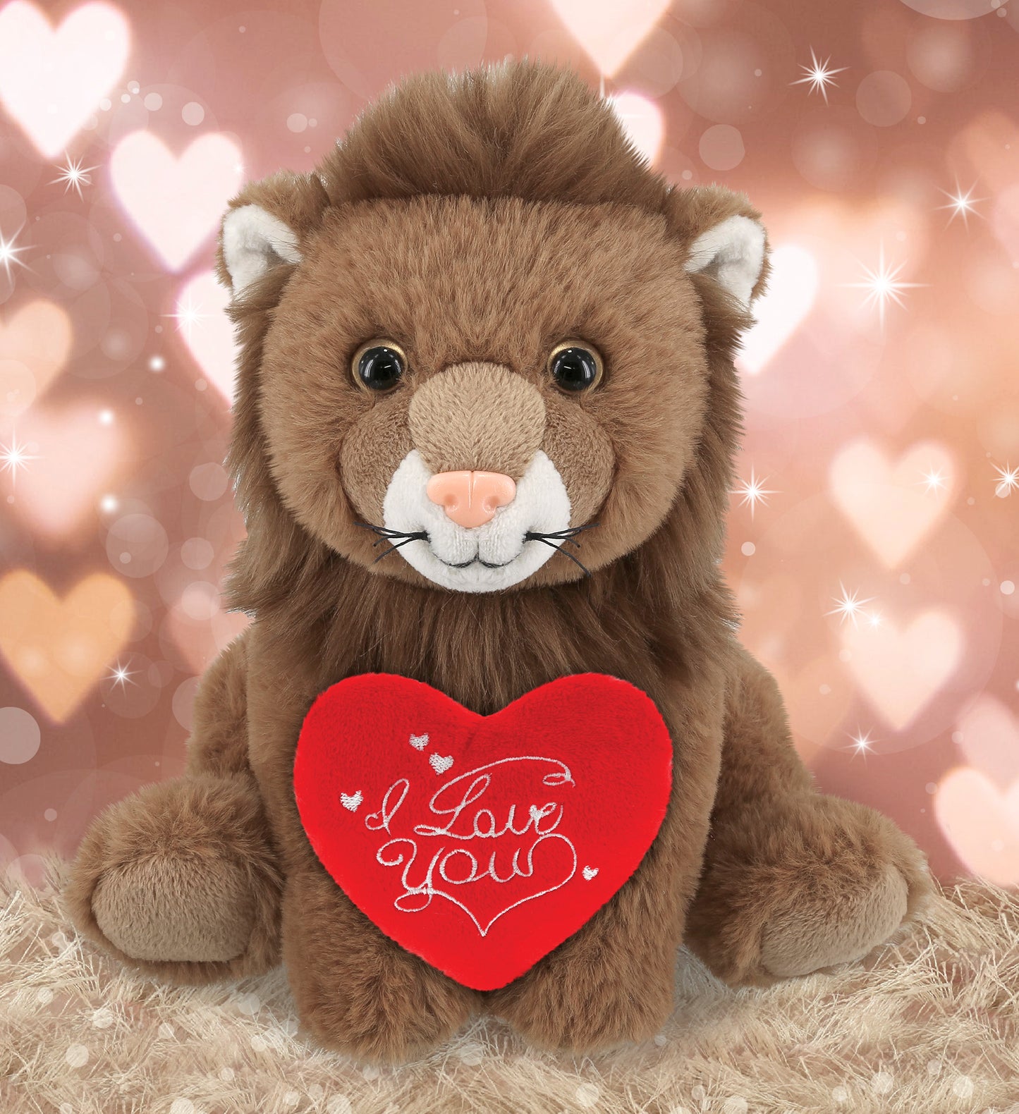 PLUSH I LOVE YOU RED HEART - SUPER-SOFT PLUSH - SQUAT LION 8"