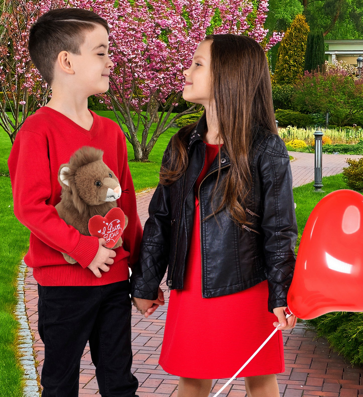 PLUSH I LOVE YOU RED HEART - SUPER-SOFT PLUSH - SQUAT LION 8"