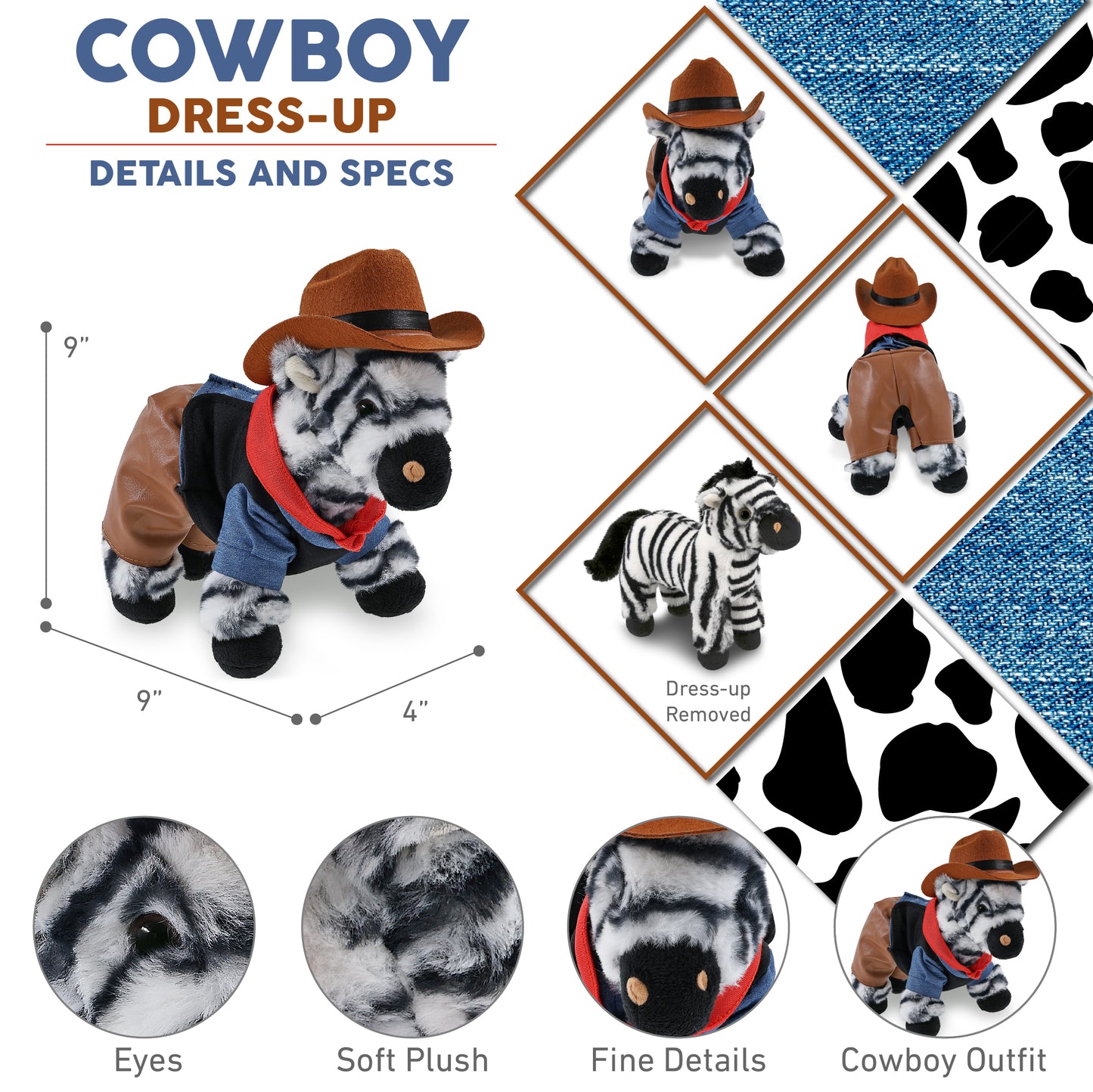 SUPER-SOFT PLUSH - ZEBRA 9" COWBOY DRESS UP