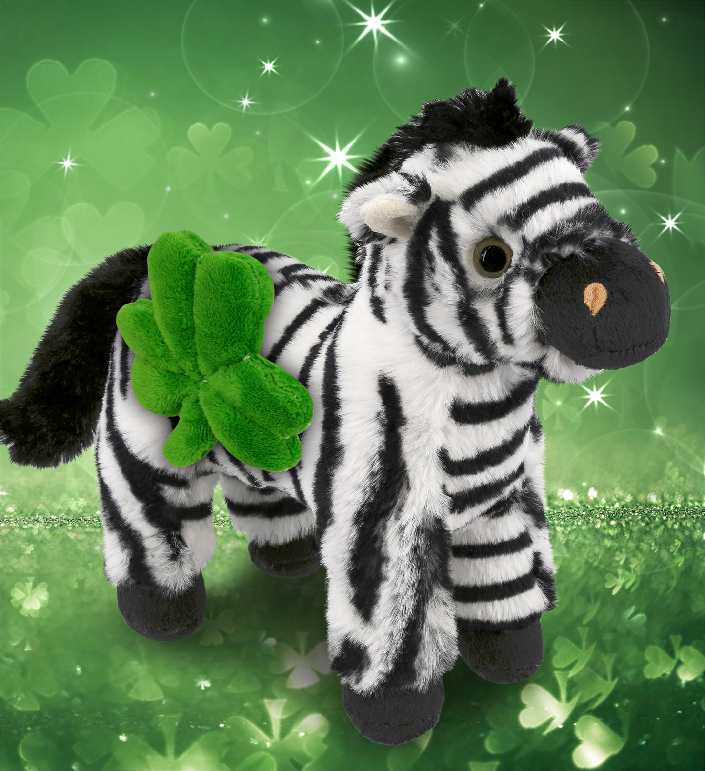 DolliBu Super Soft Zebra Stuffed Animal with Green Plush Shamrock - 9 Inches