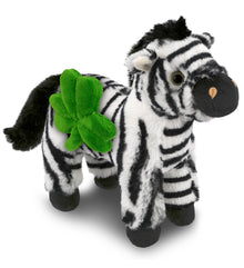 DolliBu Super Soft Zebra Stuffed Animal with Green Plush Shamrock - 9 Inches