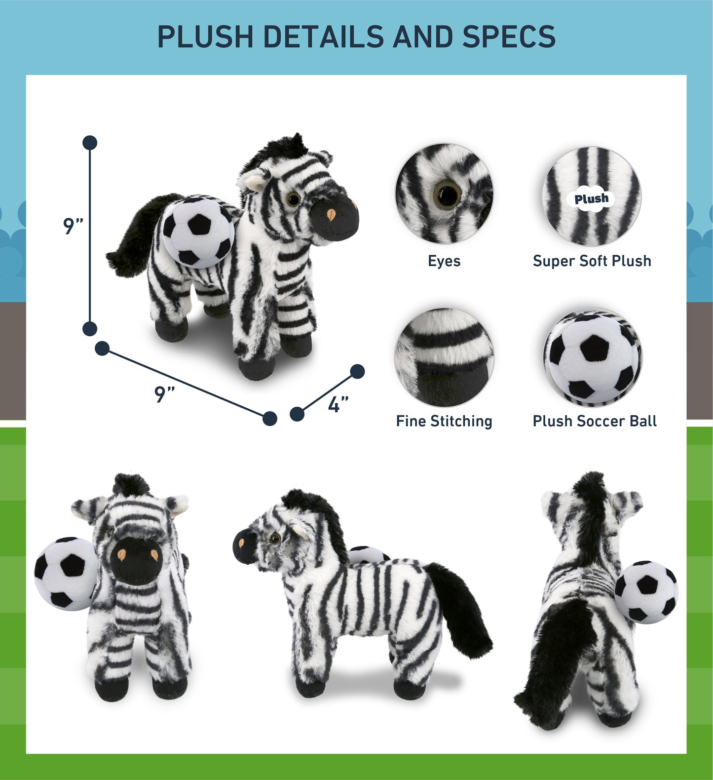 SUPER-SOFT PLUSH - ZEBRA 9" WITH SOCCER PLUSH
