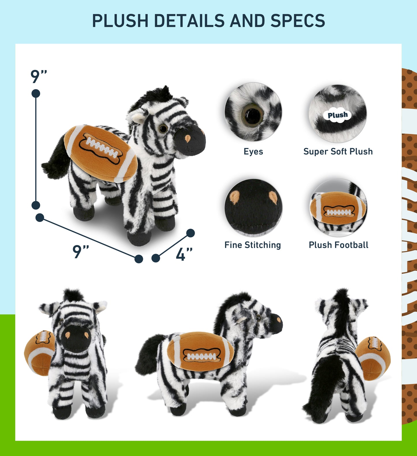 SUPER-SOFT PLUSH - ZEBRA 9" WITH FOOTBALL PLUSH