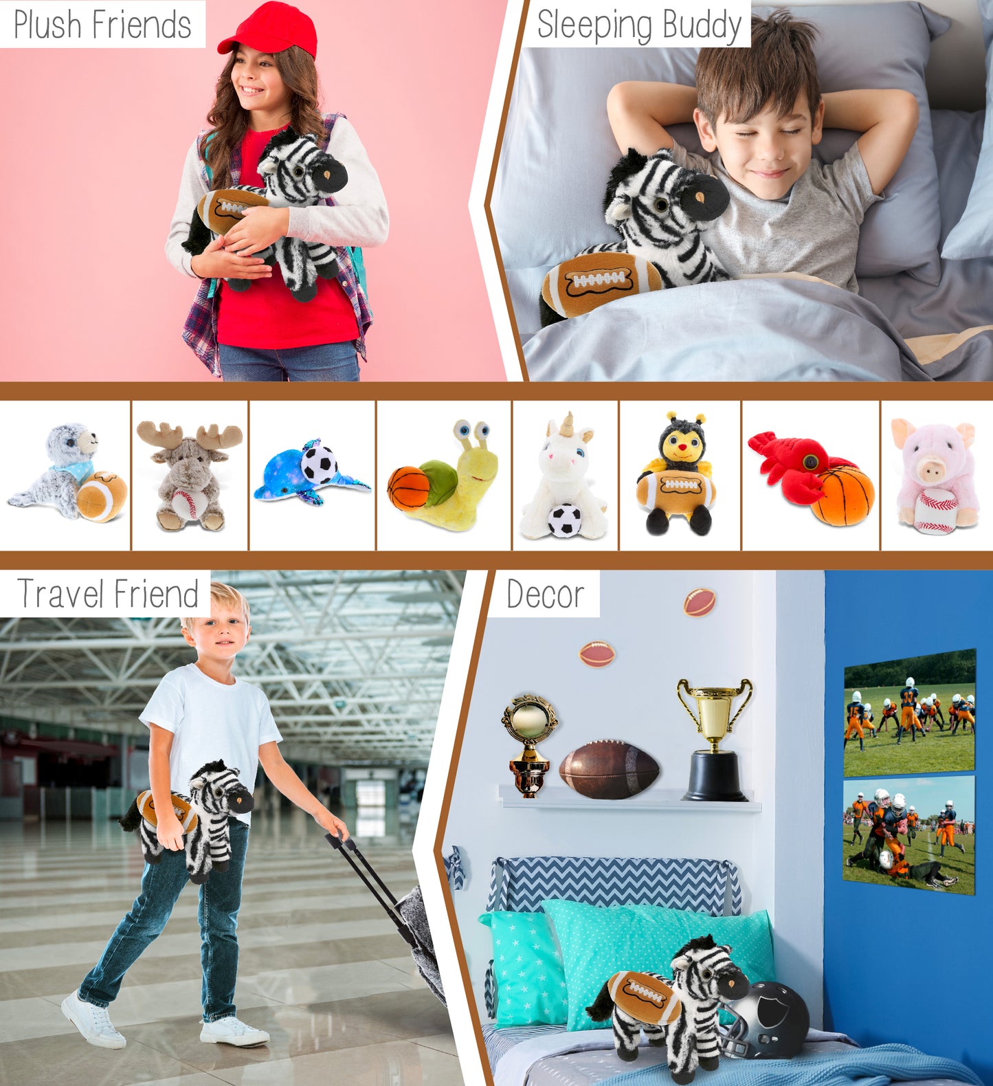 SUPER-SOFT PLUSH - ZEBRA 9" WITH FOOTBALL PLUSH