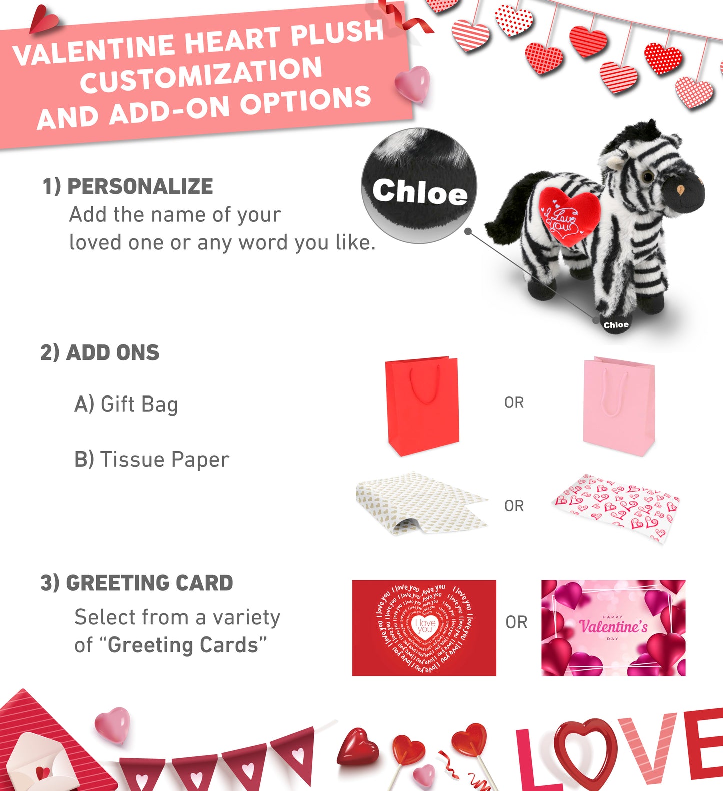PLUSH I LOVE YOU RED HEART - SUPER-SOFT PLUSH - ZEBRA 9"