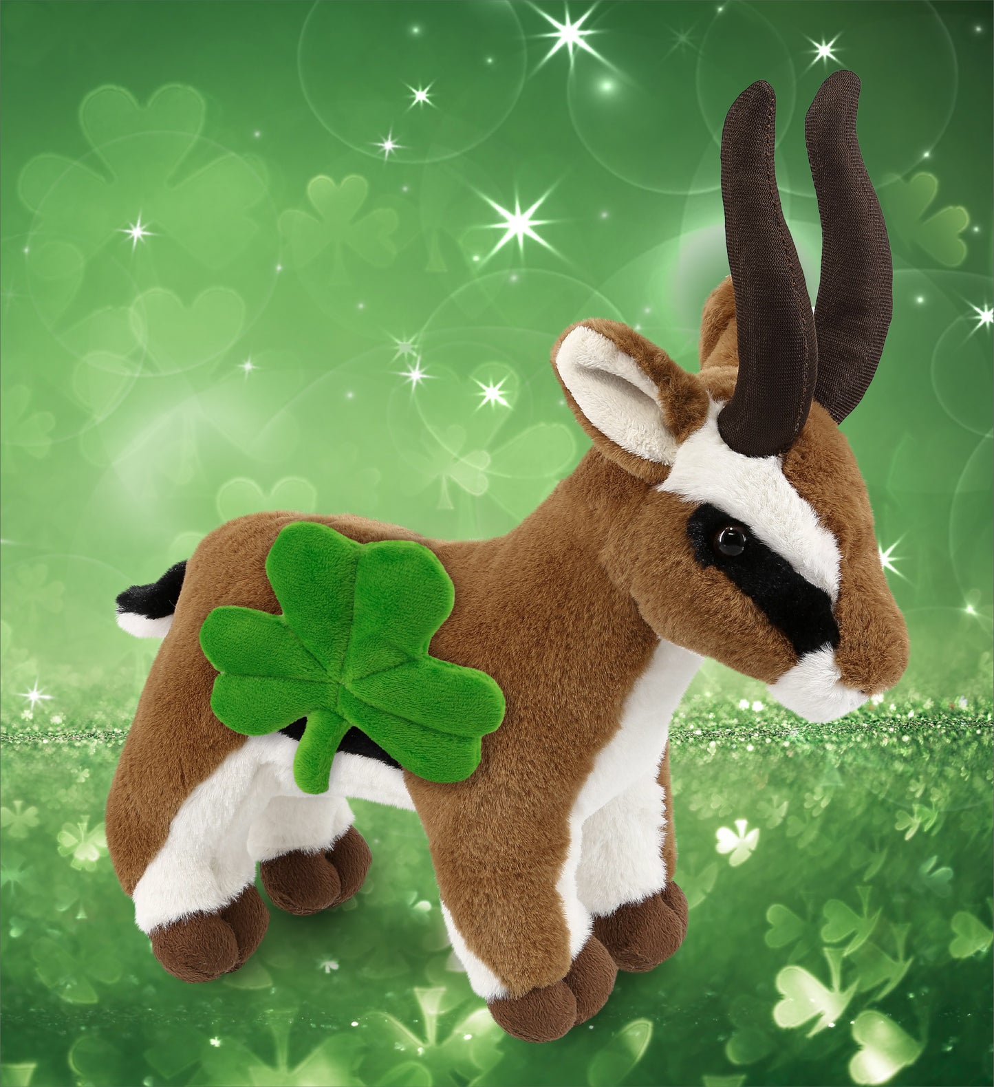 DolliBu Super Soft Antelope Stuffed Animal with Green Plush Shamrock - 11 Inch