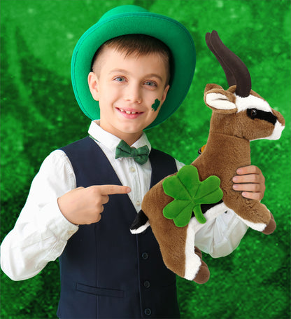 DolliBu Super Soft Antelope Stuffed Animal with Green Plush Shamrock - 11 Inch