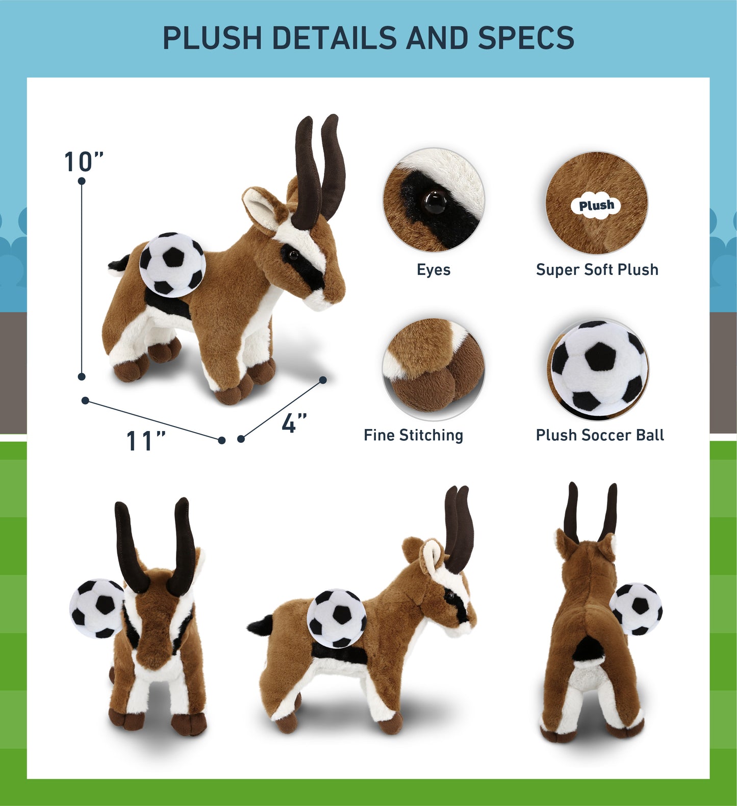 SUPER-SOFT PLUSH - ANTELOPE 10" WITH SOCCER PLUSH