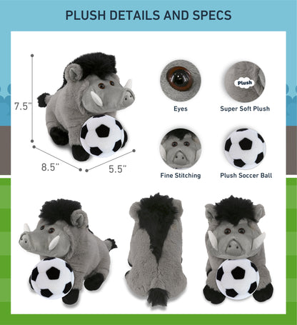 SUPER-SOFT PLUSH - GREY BOAR 7.5" WITH SOCCER PLUSH