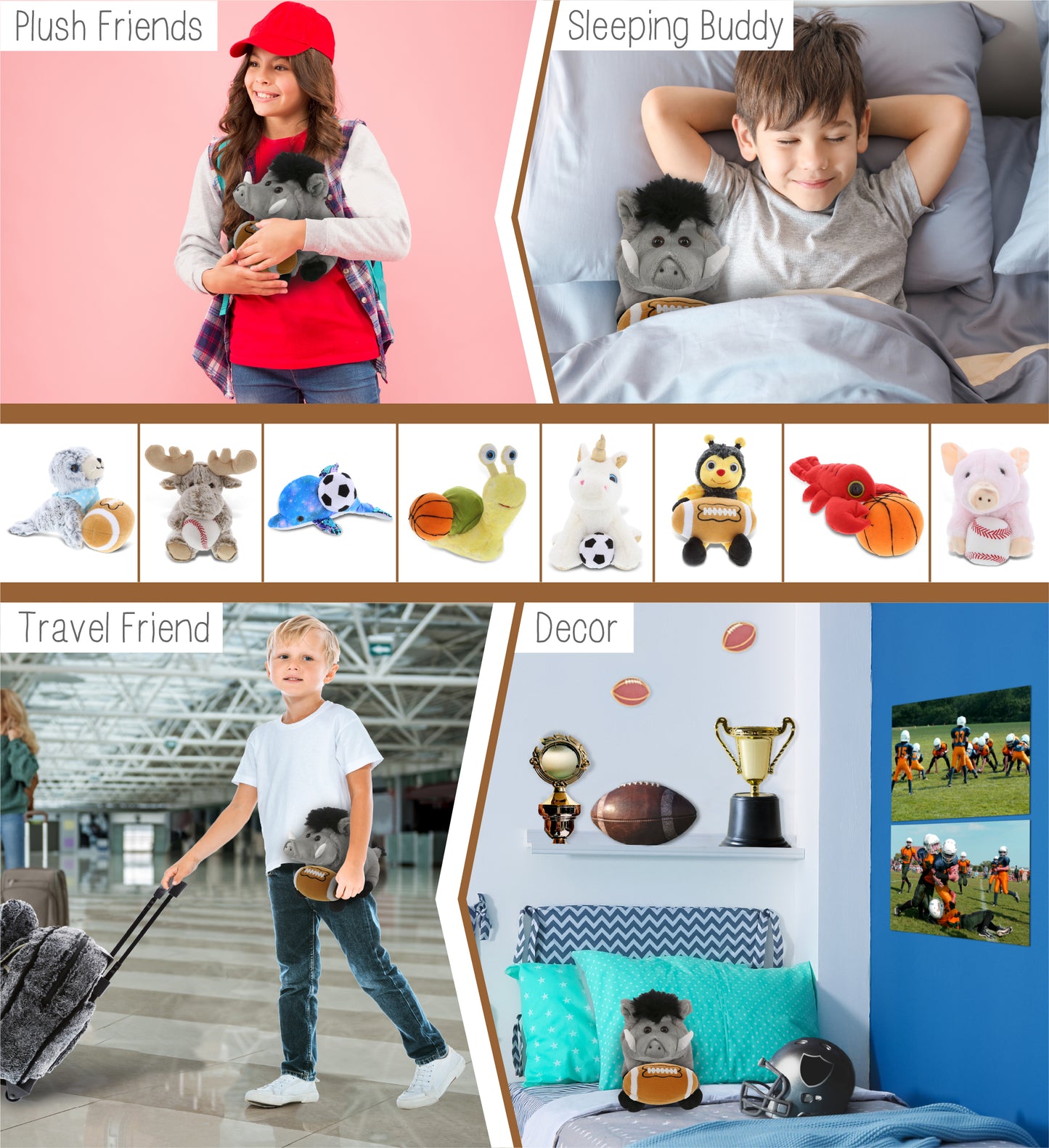 SUPER-SOFT PLUSH - GREY BOAR 7.5" WITH FOOTBALL PLUSH