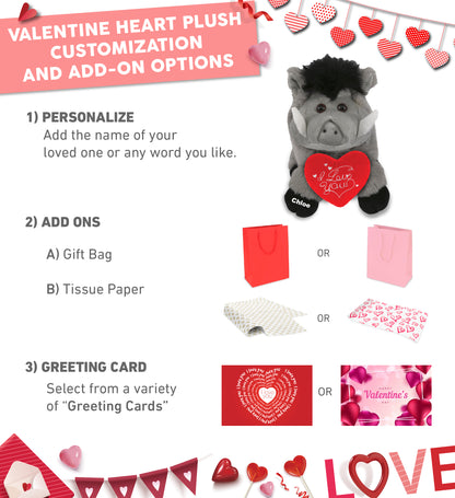 PLUSH I LOVE YOU RED HEART - SUPER-SOFT PLUSH - GREY BOAR 7.5"