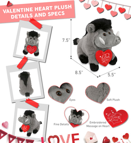 PLUSH I LOVE YOU RED HEART - SUPER-SOFT PLUSH - GREY BOAR 7.5"
