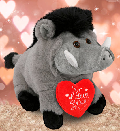 PLUSH I LOVE YOU RED HEART - SUPER-SOFT PLUSH - GREY BOAR 7.5"