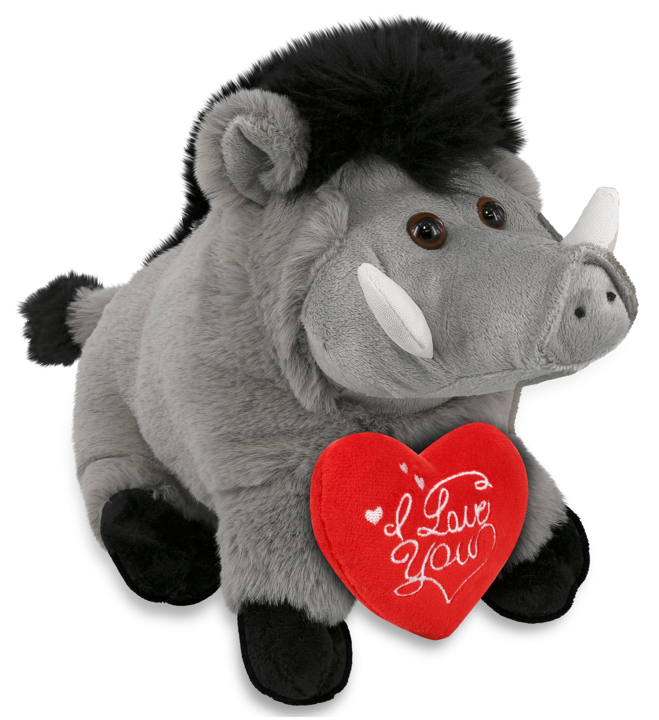 PLUSH I LOVE YOU RED HEART - SUPER-SOFT PLUSH - GREY BOAR 7.5"