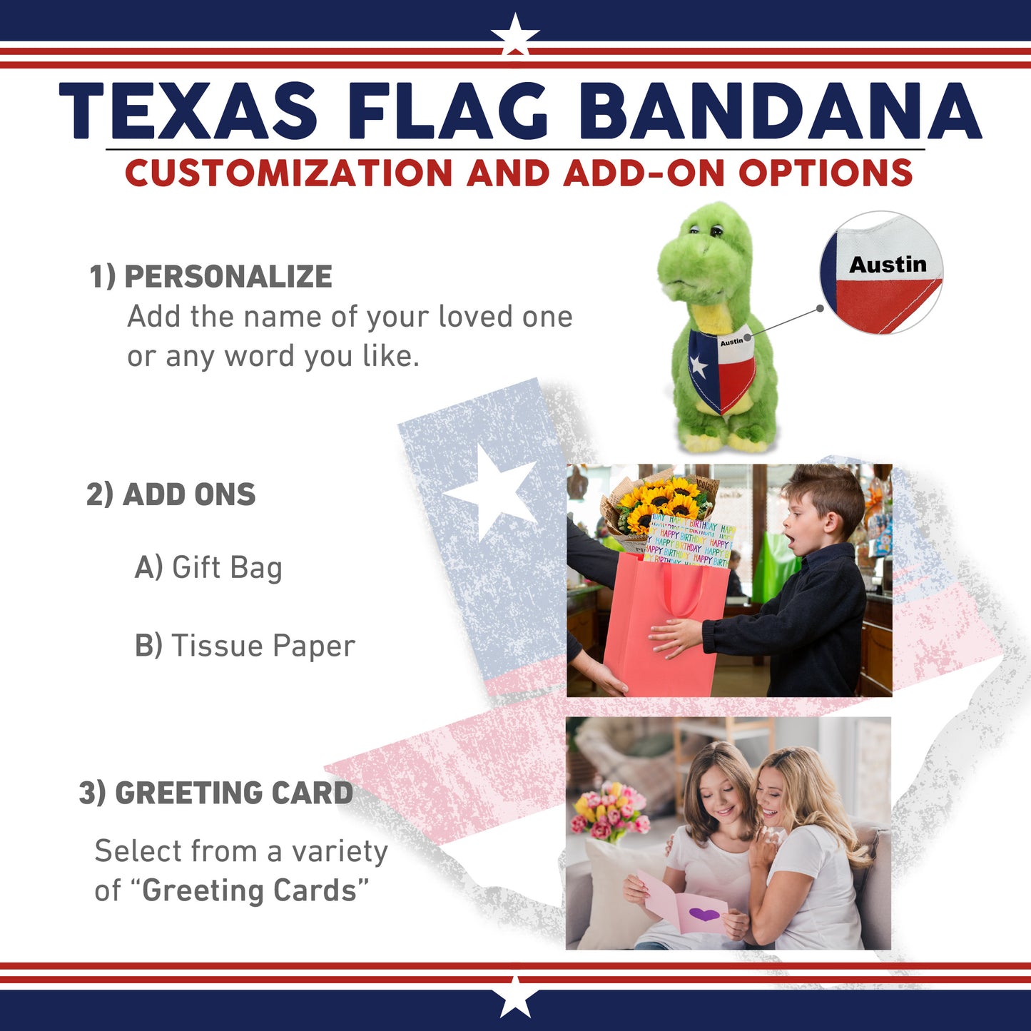 SUPER SOFT PLUSH - GREEN DINOSAUR WITH TEXAS FLAG BANDANA