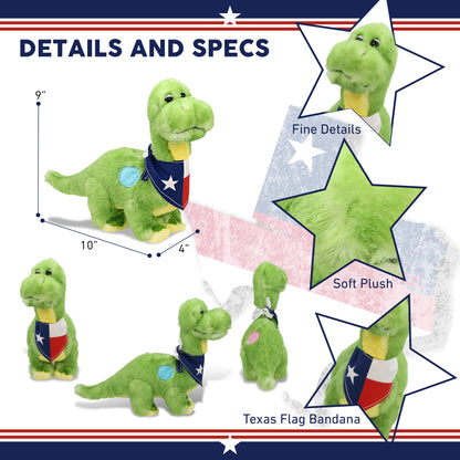 SUPER SOFT PLUSH - GREEN DINOSAUR WITH TEXAS FLAG BANDANA