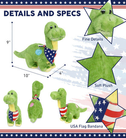 SUPER SOFT PLUSH - GREEN DINOSAUR WITH USA FLAG BANDANA