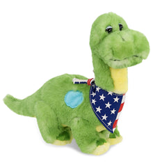 SUPER SOFT PLUSH - GREEN DINOSAUR WITH USA FLAG BANDANA