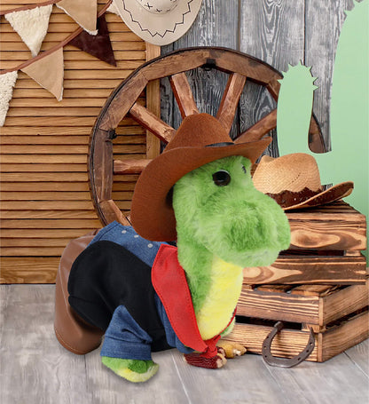 SUPER SOFT PLUSH - GREEN DINOSAUR COWBOY DRESS UP