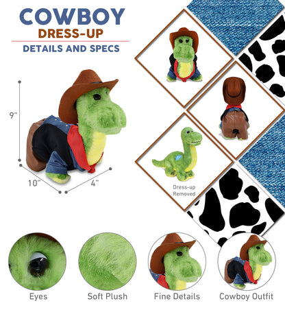 SUPER SOFT PLUSH - GREEN DINOSAUR COWBOY DRESS UP