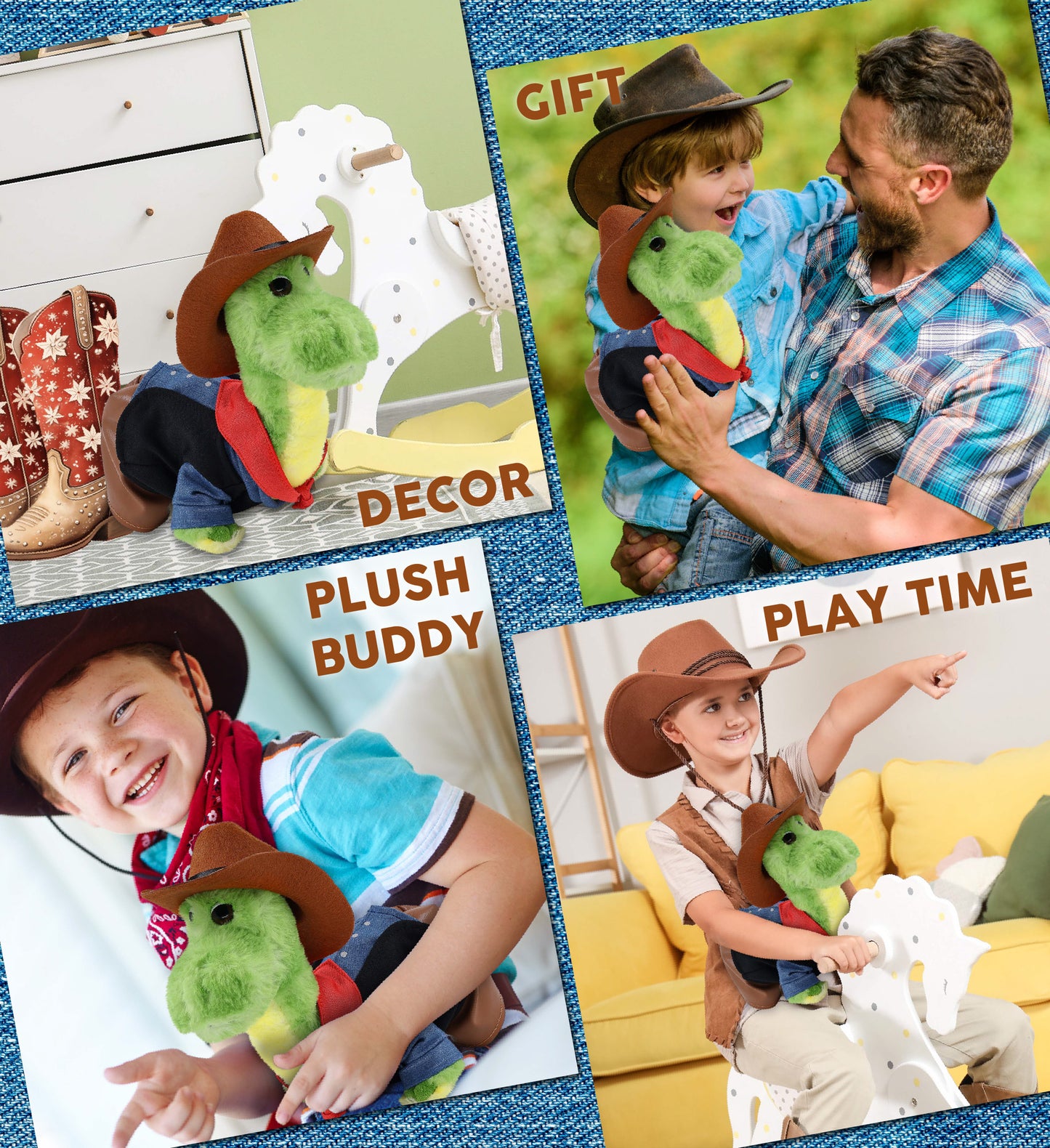 SUPER SOFT PLUSH - GREEN DINOSAUR COWBOY DRESS UP