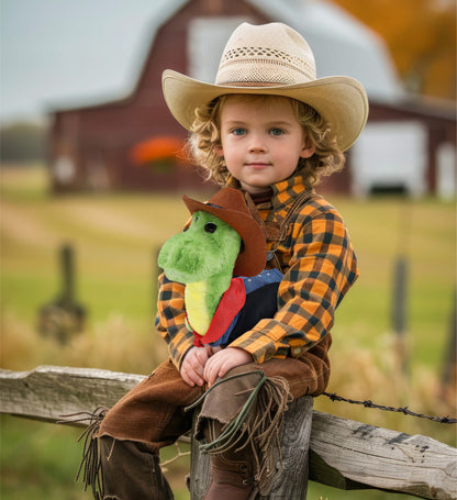 SUPER SOFT PLUSH - GREEN DINOSAUR COWBOY DRESS UP