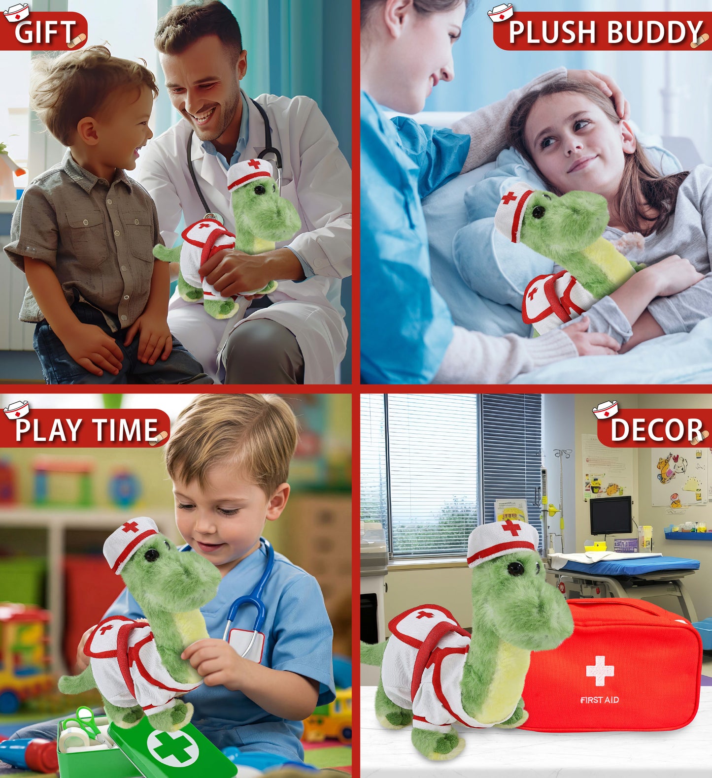 SUPER SOFT PLUSH - GREEN DINOSAUR NURSE DRESS UP